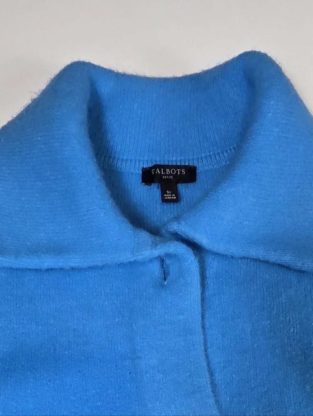Talbots Coatigan Womens Petite Small Blue Cardigan Long Knit Button Stand Collar